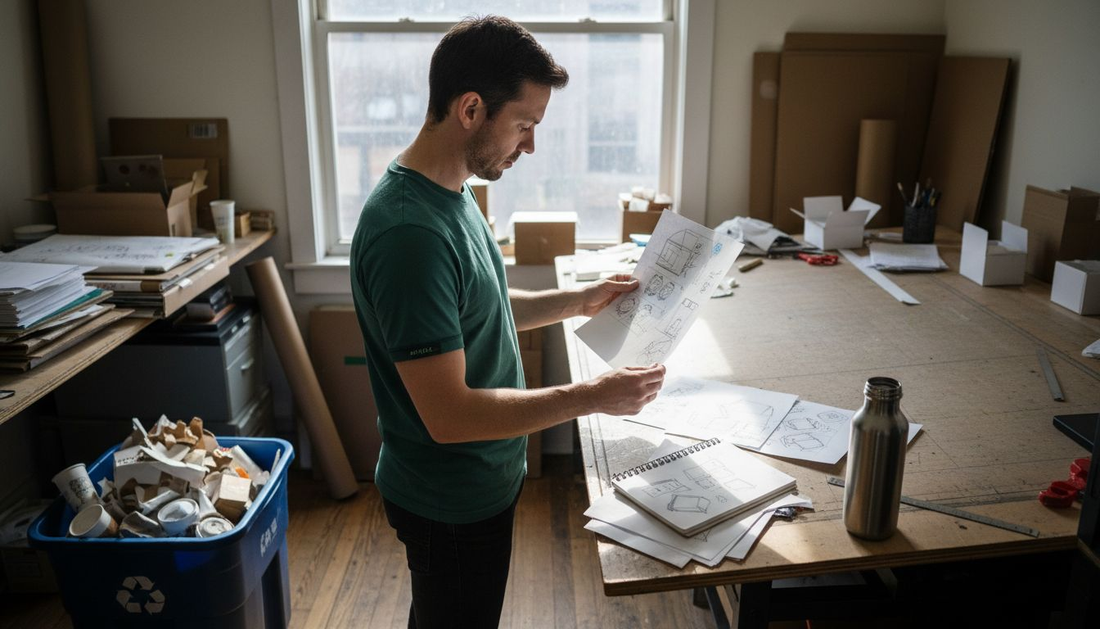 Designer reviewing eco-friendly packaging samples