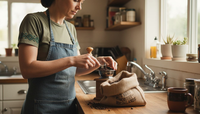 Woman preparing sustainably sourced coffee beans