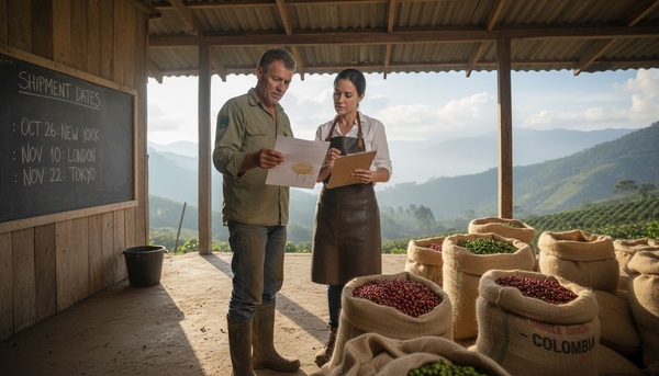Farmer and roaster reviewing direct trade contract