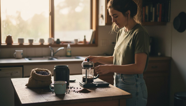 Woman preparing sustainable coffee setup