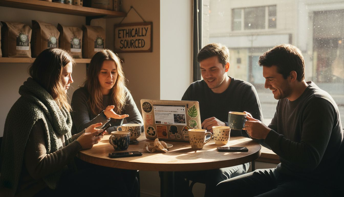 Millennials at a coffee shop with ethical branding