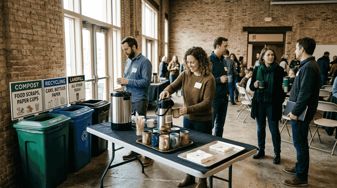Attendees sorting waste at coffee event
