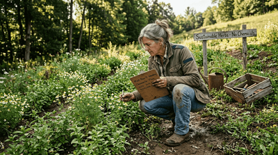 Farmer inspecting sustainable herbal tea crops