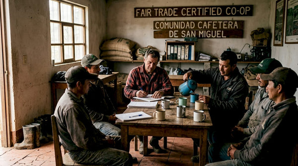 Coffee farmers meeting in fair trade cooperative