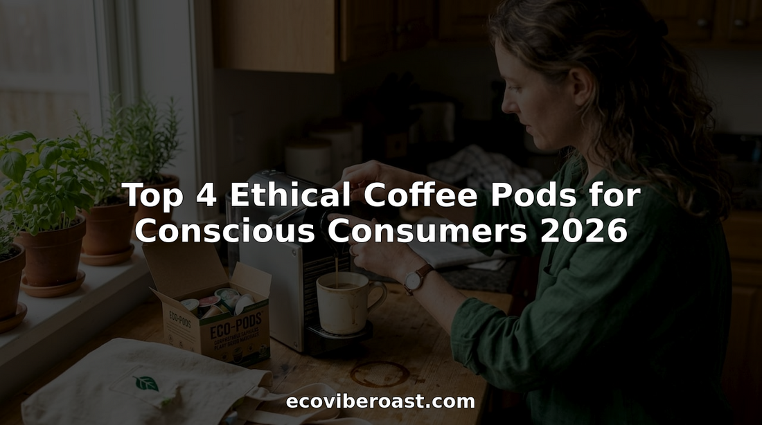 Woman making coffee with ethical pods in kitchen
