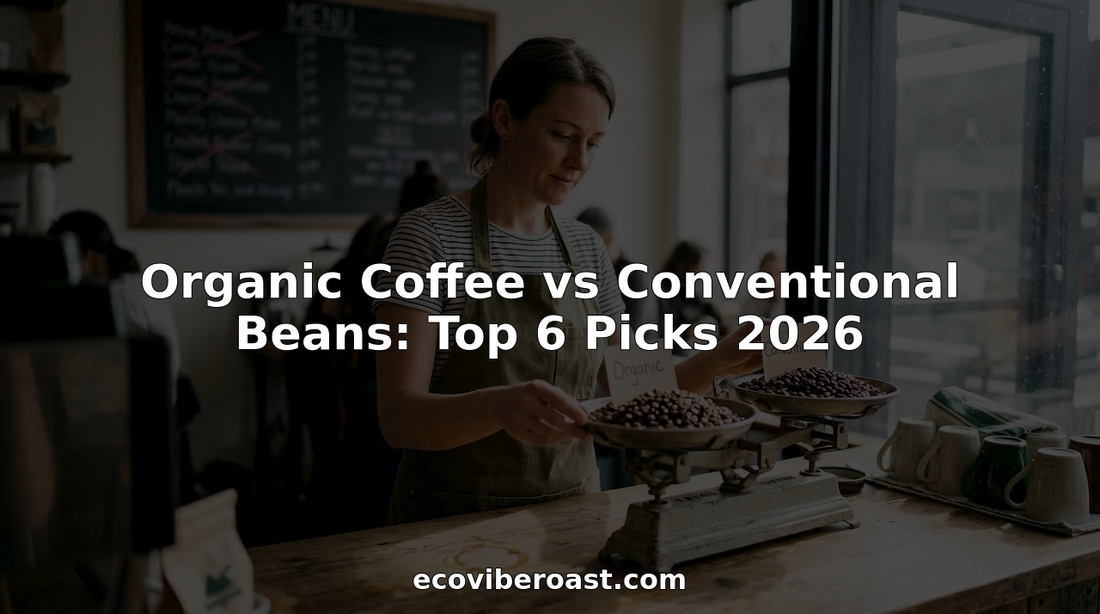 Barista comparing organic and conventional coffee beans