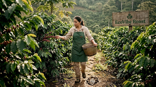Farm worker inspecting coffee cherries micro-lot field