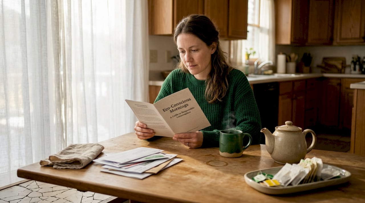 Woman reading with coffee and tea