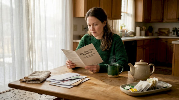 Woman reading with coffee and tea