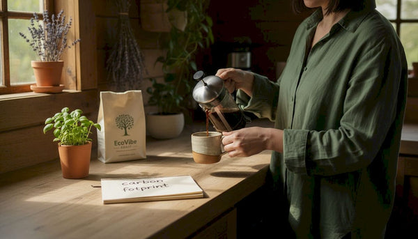 Pouring coffee with notes on sustainability