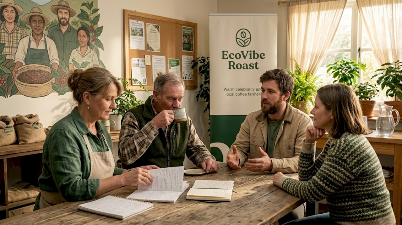 Coffee farmers meeting in rural community hall
