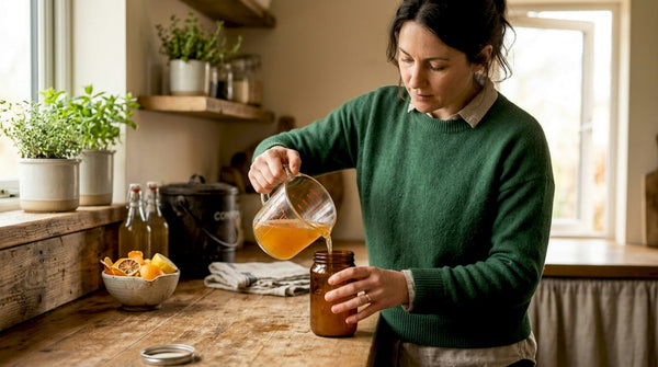 Home kitchen scene making sustainable beverage