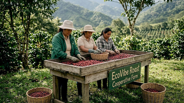 Women sorting coffee cherries on farm