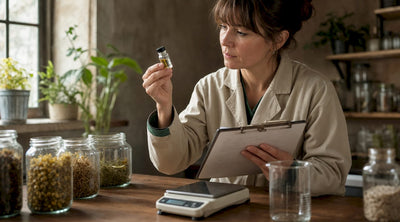 Food scientist examining eco-friendly flavor vial