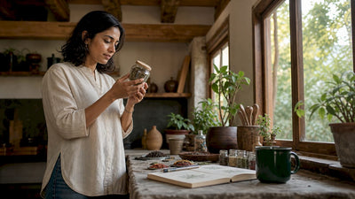 Scientist inspecting natural flavor ingredients