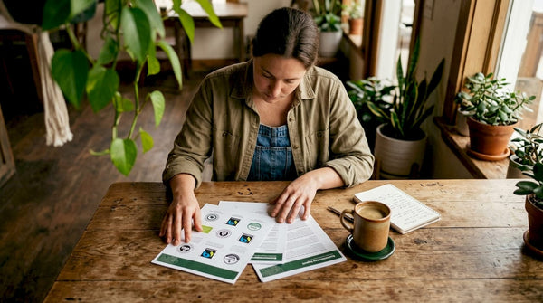 Person reviewing green coffee certifications
