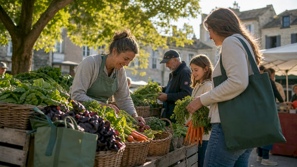 Vendor selling produce at local community market