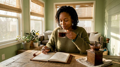 Woman tasting fresh brewed coffee at home