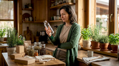 Beverage developer inspecting eco-friendly bottle
