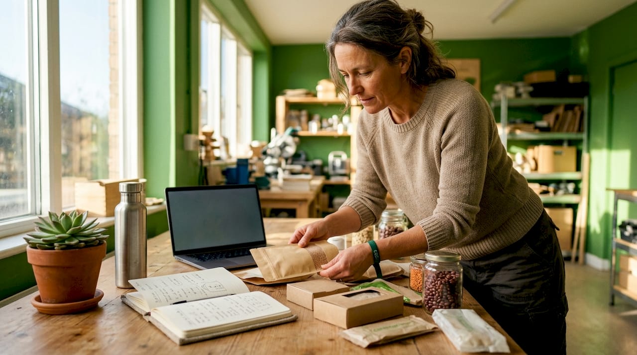 Consultant examining plastic-free packaging samples