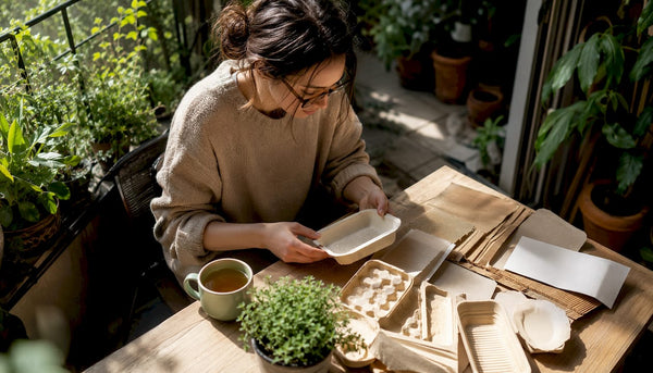 Consultant reviewing plant-based packaging samples