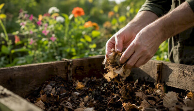 Hands tearing coffee filter for compost