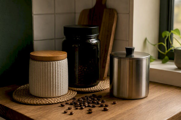 Sustainably stored coffee beans in eco-friendly jars