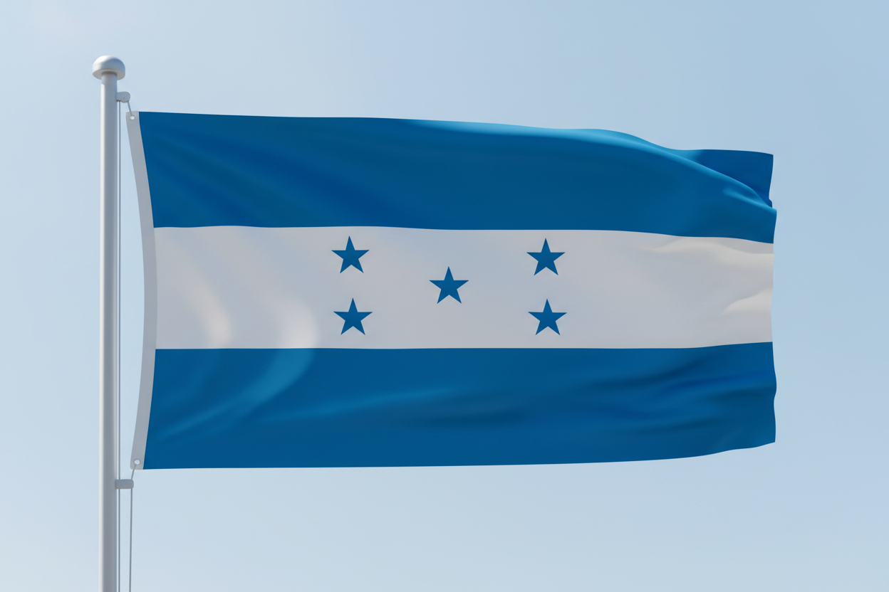 Honduras flag representing origin of medium-dark roast Honduras coffee with caramel and brown sugar notes