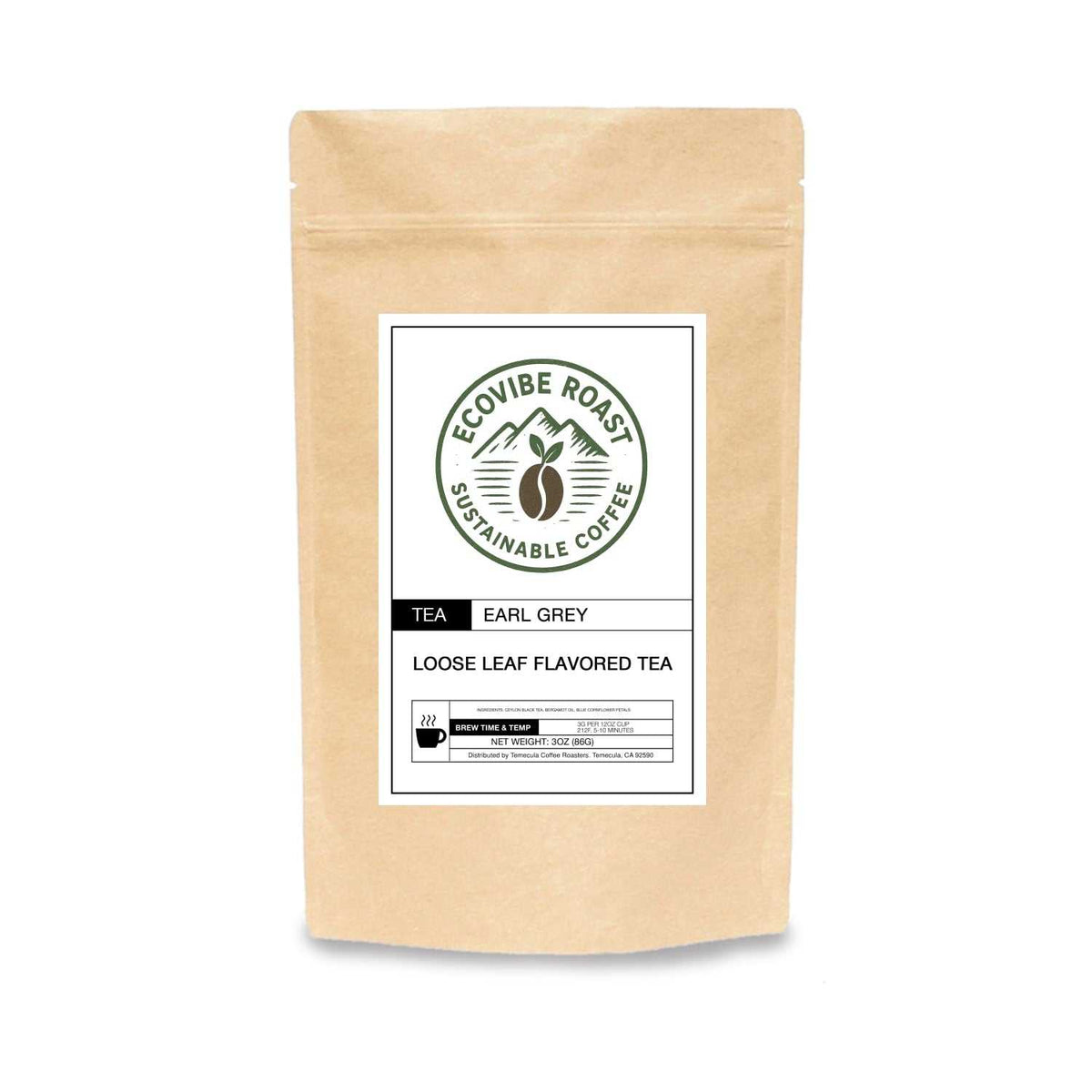 EcoVibe Roast Earl Grey loose leaf flavored tea bag with Ceylon OP and bergamot oil