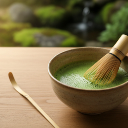 Ceremonial matcha green tea from Shizuoka, Japan with vibrant emerald color and smooth texture