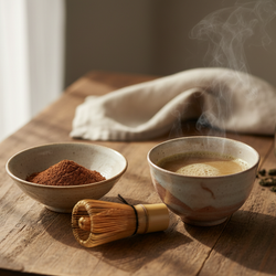 Hojicha tea roasted green tea powder with toasty, smooth flavor and low caffeine